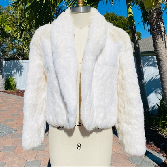 Vintage Jackets & Blazers - Vintage BERMANS White Rabbit Fur Coat